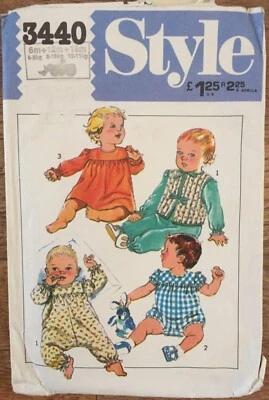 1980's Style 3440 Baby/Toddler Romper Dress Gilet Sewing  Size 6-12-18mths RARE - Image 1 of 2