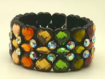 B001 Pulseras de moda estilo boho multicolor plástico negro ancho elástico Foto 1 de 4
