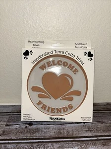 Frankoma Terracotta & White Welcome Friends Coaster Trivet MCM Retro Home Decor - Picture 1 of 4