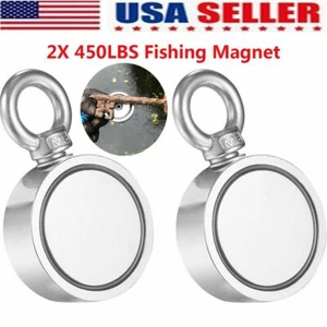 2Pcs 450LBS Fishing Magnet Super Strong Neodymium Pull Force Treasure Hunt Round - Picture 1 of 10