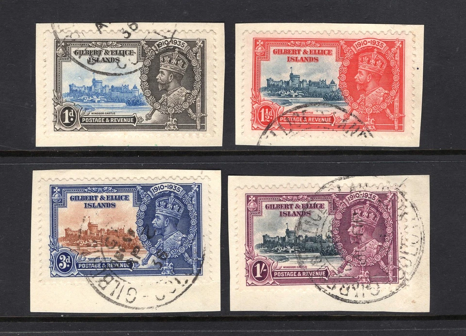 M30217 Gilbert & Ellice Is 1935 Silver Jubilee Set X4 Usado en Pieza Sg 36/9 Foto 1 de 1