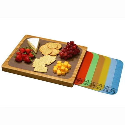 Seville Classics Bamboo Premium Wood Cutting Board Serving Tray w/ 7 Color-Co... - Изображение 1 из 4