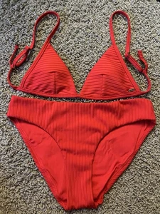 New Women’s Rip Curl Red Ribbed Bikini Set XS Top S Bottoms - Picture 1 of 3