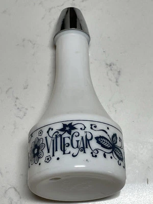 De Colección Gemco Vidrio Leche Vinagre Crueta Azul Patrón Sobre Blanco Grannycore Foto 1 de 4
