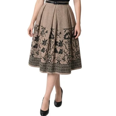 Falda plisada llave griega floral arpillera años 50 rústica folclórica cottagecore MCM S de colección Foto 1 de 4