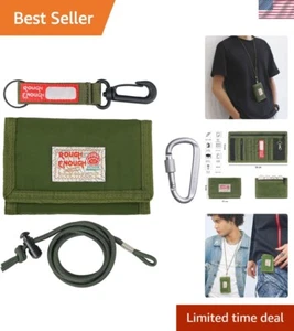 Lightweight Kids Trifold Wallet with Keychain & Adjustable Army Green Lanyard - Picture 1 of 11