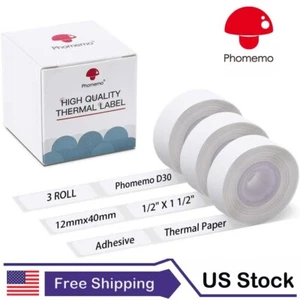 6Rolls 12x40mm Thermal Paper Self-Adhesive Label Tape For Phomemo D30 Printer US - Picture 1 of 8