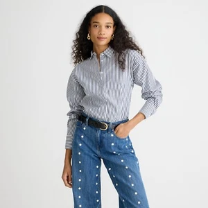 NEU J Crew Damen tailliert schmal Baumwolle Stretch Bluse Shirt Streifen 10 12 $ 98 Neu mit Etikett - Bild 1 von 13