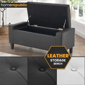 Leather Upholstered Ottoman Storage Box Spacious Versatile Bench Bedding Chest - Picture 1 of 22