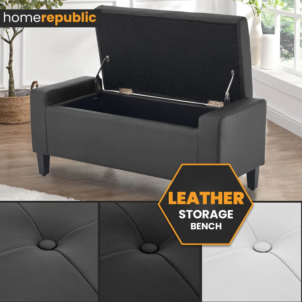 Leather Upholstered Ottoman Storage Box Spacious Versatile Bench Bedding Chest - Image 1 of 1