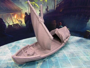 Skiff Ship Barca a Vela con Scenario Scatter Terrain Rifugio Stampato in 3D Modello 28/32mm - Foto 1 di 8