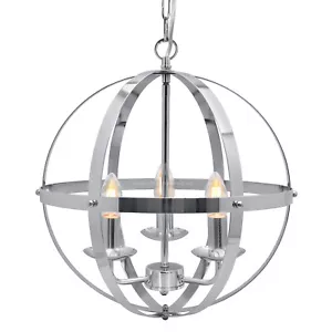 Industrial Ceiling 3 Light Globe Pendant Light Chrome Chained Lantern H3090 - Picture 1 of 11