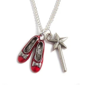 WIZARD OF OZ necklace RUBY RED slippers shoes Dorothy no place like home charm - Picture 1 of 4