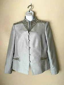 John Meyer Collection Women's Gray Embellished Sequin Beads Formal Jacket 14 - Picture 1 of 8