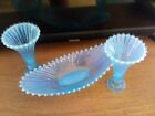 Fostoria Heirloom Blue Opalescent 1 Console Bowl 2 Candlesticks use as Epergne 