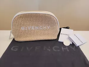 $490 NWOT Givenchy logo beige raffia ivory leather zippered cosmetic case pouch - Picture 1 of 9