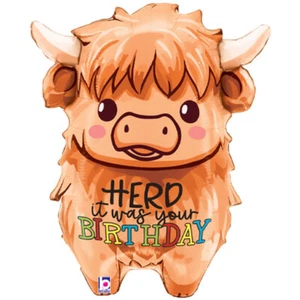 Cute Highland Cow Herd It Was Your Birthday Foil Balloon 69cm c/w Ribbon - Picture 1 of 1