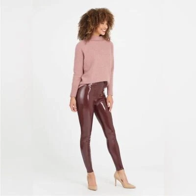 NWT Spanx Faux Patent Leather Shiny Leggings Ruby Burgundy Size XS PETITE - Image 1 of 4