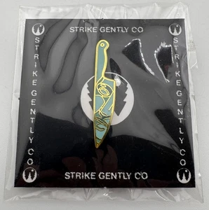 Strike Gently Co Enamel Pin Gold Turquoise Knife Uncommon Retired Lapel Button - Picture 1 of 5