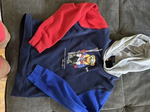 Polo Ralph Lauren Bear Hoodie Sweatshirt Youth XL (18-20) Colorblock Pullover - Picture 1 of 3