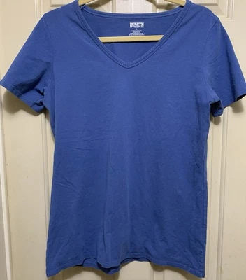 Duluth Trading L Blue V-neck Short Sleeve Cotton Blend Tee T Shirt - Image 1 of 2