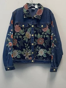 Giacca di jeans vintage Bleu Bayou con disegno floreale - grande - Foto 1 di 8