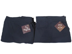 Set of 2 NWT Ava & Viv Womens Sz 3 XL High-Rise Wide Leg Pants Navy Blue Stretch - Picture 1 of 10