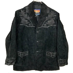Vintage Western Suede Leather Coat Jacket Size XL Black Button Up Cripple Creek - Picture 1 of 3