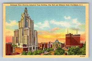 Providence RI-Rhode Island, Exchange Place Industrial Trust Build Linen Postcard - Picture 1 of 2