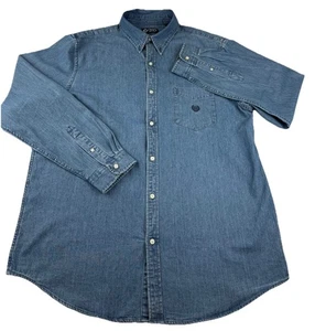Chaps Mens Long Sleeve Denim Blue Button Front Shirt Large Cottagecore Staple - Picture 1 of 12