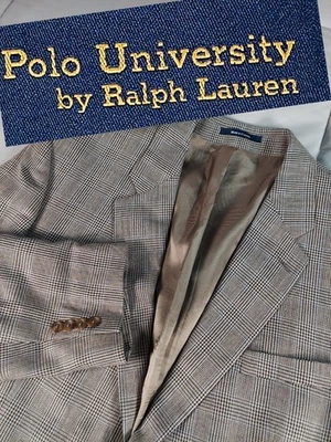 Polo University Ralph Lauren Blazer Mens 48R Glen Plaid Silk Wool Linen Suit EUC - Image 1 of 4