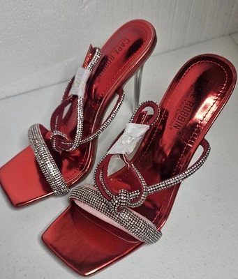 Damas Navidad Rojo Bling Tirantes Tacones/Stiletto Estilo Talla 8.5 Nuevo Sin Caja Foto 1 de 4