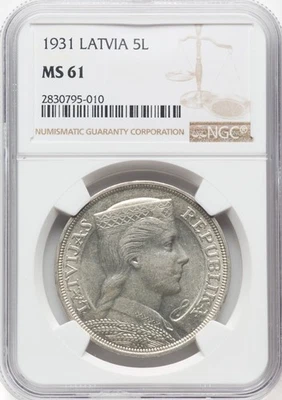 Latvia - 1931 Republic - 5 Lati - NGC MS61 - VERY SCARCE ISSUE! - Image 1 of 2