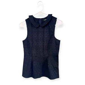 J. Crew Navy Peplum Damask Brocade Sleeveless Blouse Top Peter Pan Collar Size 2 - Picture 1 of 10
