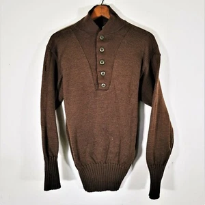 Vintage 80s 90s Military Issue Wool Knit Sweater Vtg Distressed OD Henley USA M - Imagen 1 de 12