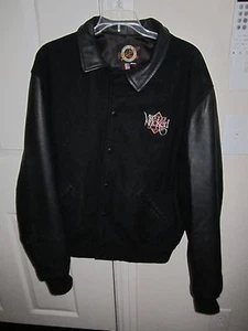 PETE'S WICKED ALE BLACK LEATHER & FABRIC BOMBER JACKET/COAT - SIZE LARGE - NICE - Picture 1 of 1