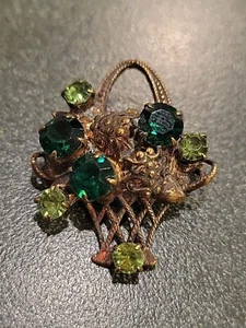 VINTAGE DAZZLING Gold TONE Multicolored RHINESTONE Basket BROOCH #317 - Picture 1 of 9