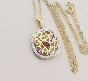 Gold over Sterling Silver Garnet, Citrine, Amethyst, Peridot, Cz Necklace - Picture 1 of 8