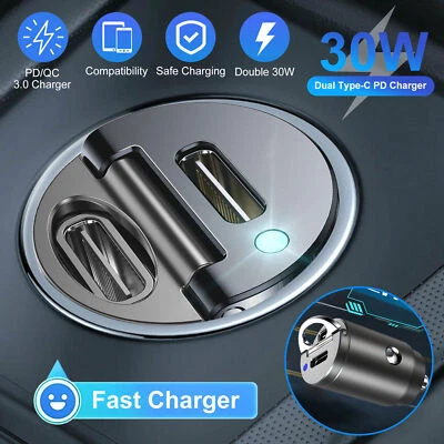 Mini Dual USB Type-C PD Car Phone Charger 30W Fast Charge Adapter Accessories - Image 1 of 4