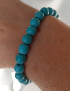 Natural Lava Stone Beaded Bracelet Unisex Turquoise Color - Picture 1 of 2