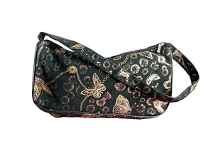 Women's Black Fabric Gold Print Handle Handbag, Purse, Clutch - Picture 1 of 7