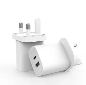 UK Plug Adapter Wall Fast Charging 2 Port Dual USB A Type C 25W For Phone Tablet - Picture 1 of 4