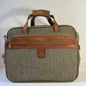 Vintage Hartmann Brown Tweed & Leather Carry-On Shoulder Bag Tote With NO STRAP - Picture 1 of 19
