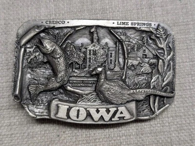 Hebilla de cinturón vintage de Estados de IOWA de los años 80 DE ALTA RESISTENCIA peltre sólido vaquero occidental Foto 1 de 4