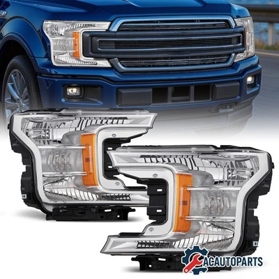 Left & Right Headlight Replacements for 2018-2020 Ford F150 Halogen Chrome Foto 1 de 4