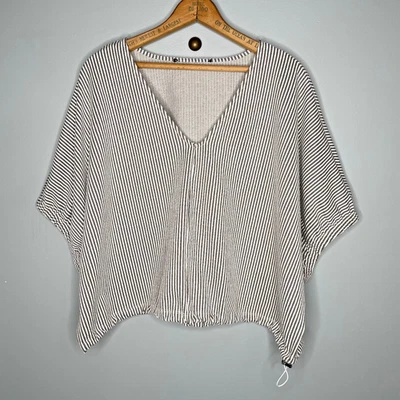 Top grande para mujer Seersucker Marc Andrew gris y blanco a rayas Lagenlook Foto 1 de 4