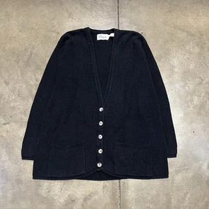 Vintage Donagain Cardigan Sweater Medium Black Cotton Ribbed Knit 90s USA Grunge - Picture 1 of 7