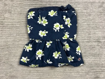 Hollister Top Womens Small Blue Floral Strapless Tube Smocked Back Cotton - Image 1 of 4