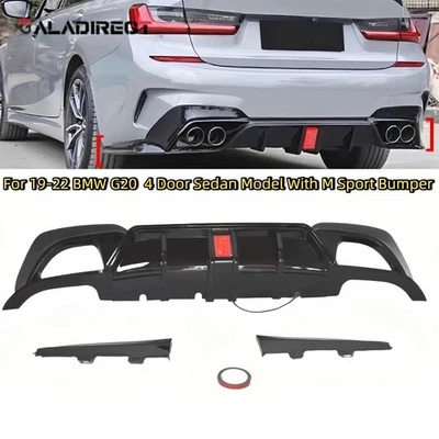 Difusor traseiro preto brilhante estilo CMS com luz LED para 2019-2022 BMW G20 3 Series - Imagem 1 de 4