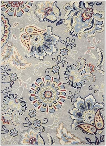 Alfombra Contemporánea Floral Gris Tallos Pétalos Hojas Paisley - Imagen 1 de 5